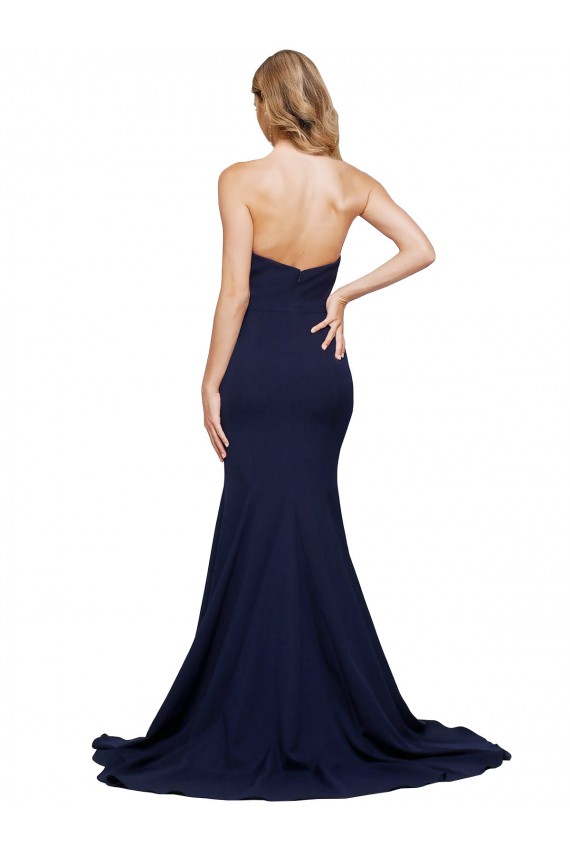 Sweep Train Sleeveless Stretch Crepe Dark Navy A-Line Formal Evening Dress