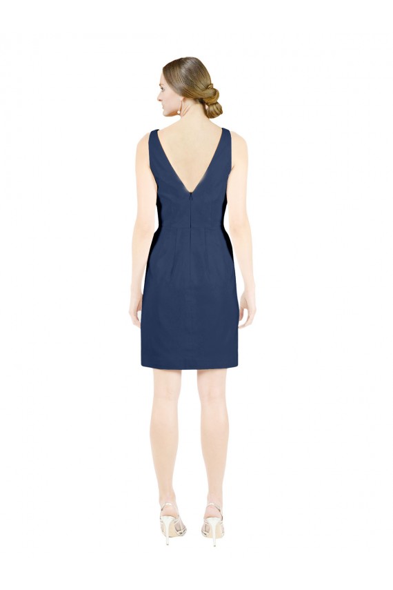 Knee Length Sleeveless Satin Dark Navy A-Line Evening Dress