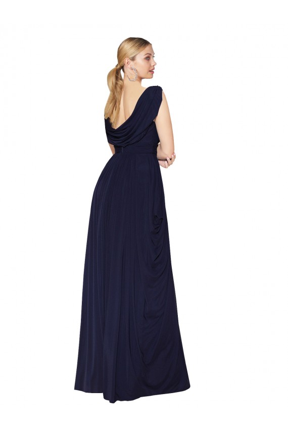 Long Sleeveless Soft Chiffon Dark Navy A-Line Formal Evening Dress