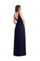 Long Sleeveless Soft Chiffon Dark Navy A-Line Black Tie Evening Dress