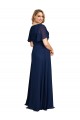 Long Short Flutter Sleeves Soft Chiffon Dark Navy A-Line Plus Size Formal Evening Dress