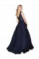 Long Sleeveless Soft Chiffon & Sequin Dark Navy A-Line Semi Formal Evening Dress