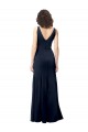 Long Sleeveless Stretch Crepe Dark Navy V-Neck A-Line Formal Dress