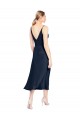 Midi Length Sleeveless Stretch Satin Dark Navy A-Line Formal Evening Dress
