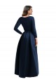 Long Long Sleeves Spandex Dark Navy Ball Dress High Low Plus Size Evening Dress