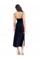 Midi Length Sleeveless Stretch Velvet Dark Navy Column Formal Evening Dress