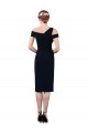Cocktail Length Sleeveless Stretch Crepe Dark Navy Mermaid Formal Evening Dress