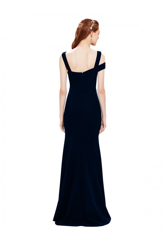 Long Sleeveless Stretch Crepe Dark Navy Off the Shoulder Mermaid Formal Evening Dress