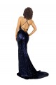 Long Sleeveless Sequin Dark Navy Mermaid Formal Evening Dress
