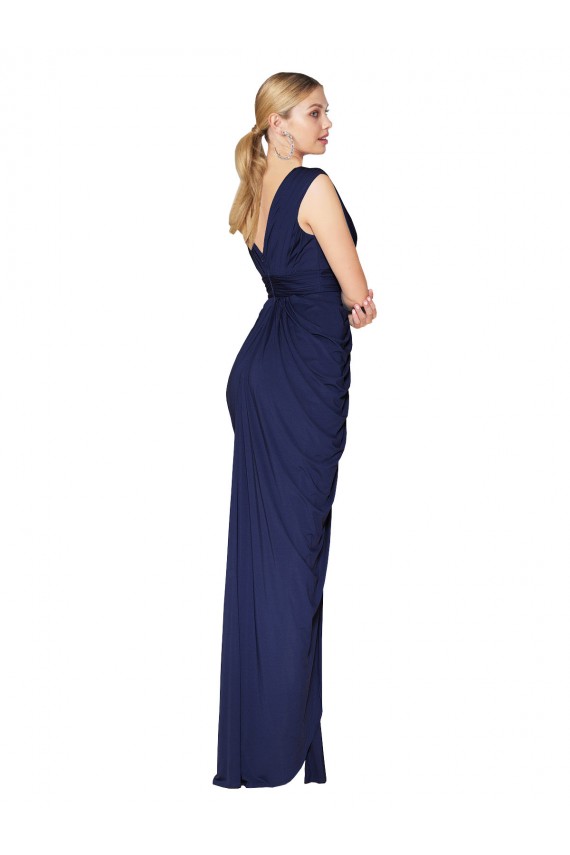 Long Sleeveless Soft Chiffon Dark Navy Mermaid Formal Evening Dress