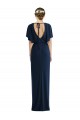 Short Sleeves Long Spandex Dark Navy Sheath Semi Formal Evening Dress