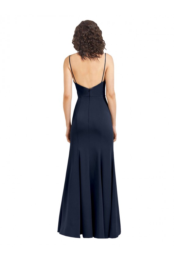 Long Sleeveless Stretch Crepe Dark Navy Sheath Formal Dress