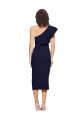 Midi Length Sleeveless Stretch Crepe Dark Navy Sheath Formal Evening Dress