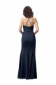 Long Sleeveless Stretch Crepe Dark Navy Spaghetti Straps Sheath Formal Evening Dress