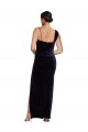 Long Sleeveless Stretch Velvet Dark Navy Sheath Formal Evening Dress