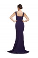 Sweep Train Sleeveless Stretch Crepe Dark Navy Square Neck Sheath Semi Formal Evening Dress