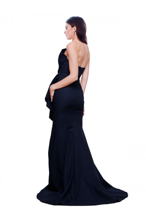 Sweep Train Sleeveless Stretch Crepe Dark Navy Sheath Semi Formal Evening Dress