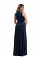 Long Sleeveless Stretch Velvet Dark Navy Sheath Plus Size Formal Evening Dress