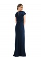 Long Cap Sleeves Stretch Crepe Dark Navy Trumpet Formal Evening Dress