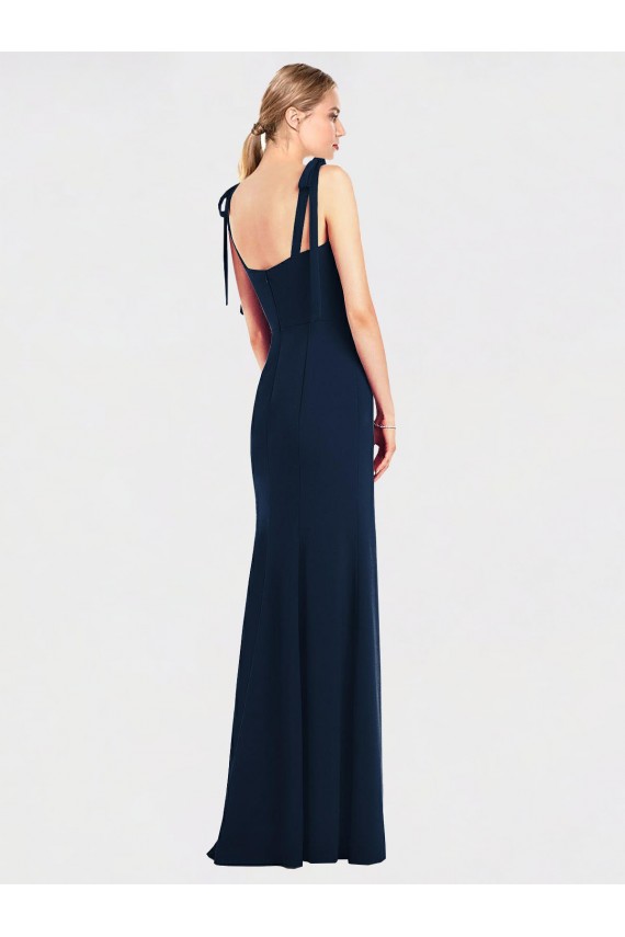 Long Sleeveless Stretch Crepe Dark Navy Trumpet Semi Formal Evening Gown
