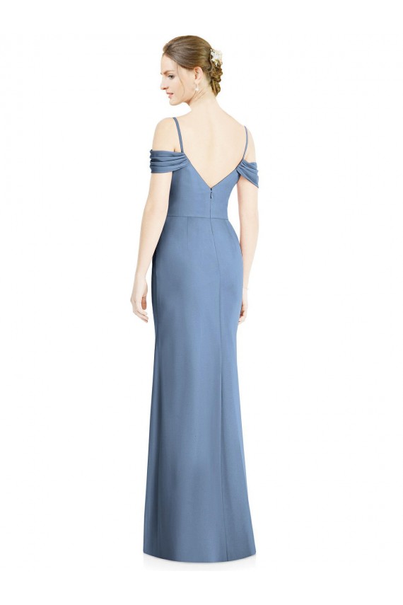 Long Cold Shoulder Soft Chiffon Dusty Blue A-Line Formal Evening Dress