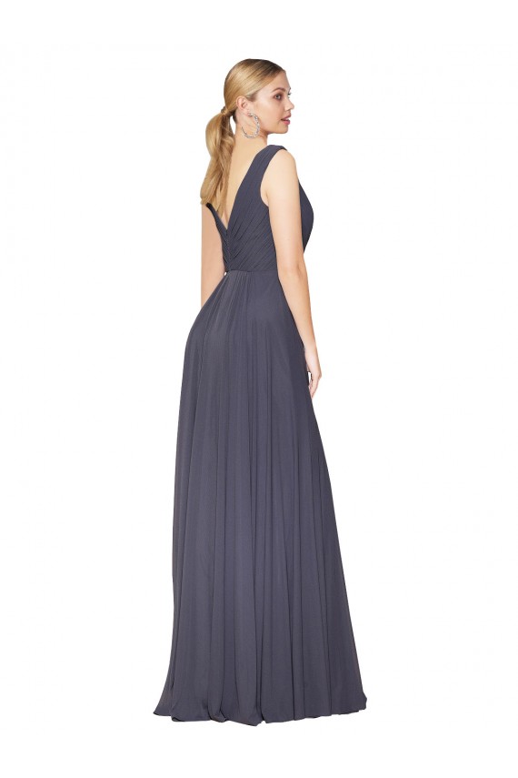 Long Sleeveless Soft Chiffon Dusty Blue A-Line Formal Evening Dress