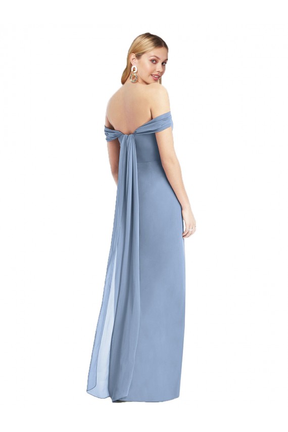 Long Sleeveless Soft Chiffon Dusty Blue Mermaid Semi Formal Evening Dress