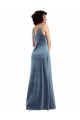 Long Sleeveless Stretch Velvet Dusty Blue Sheath Evening Dress