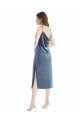 Long Sleeveless Stretch Velvet Dusty Blue Sheath Semi Formal Evening Dress