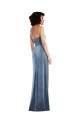 Long Sleeveless Stretch Velvet Dusty Blue Sheath Formal Evening Dress