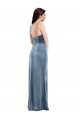Long Sleeveless Stretch Velvet Dusty Blue Trumpet Formal Evening Dress