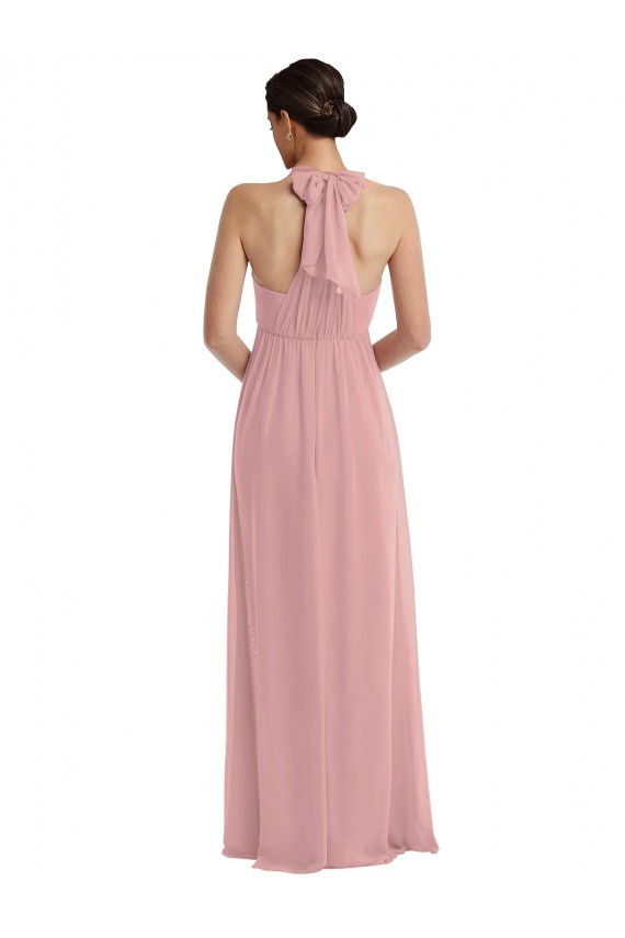 Long Sleeveless Soft Chiffon Dusty Pink A-Line Semi Formal Evening Dress