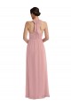 Long Sleeveless Soft Chiffon Dusty Pink A-Line Semi Formal Evening Dress