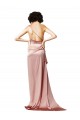 Long Sleeveless Silky Satin Dusty Pink One Shoulder A-Line Formal Evening Dress