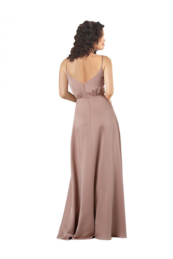 Long Sleeveless Silky Satin Dusty Pink A-Line Formal Evening Dress