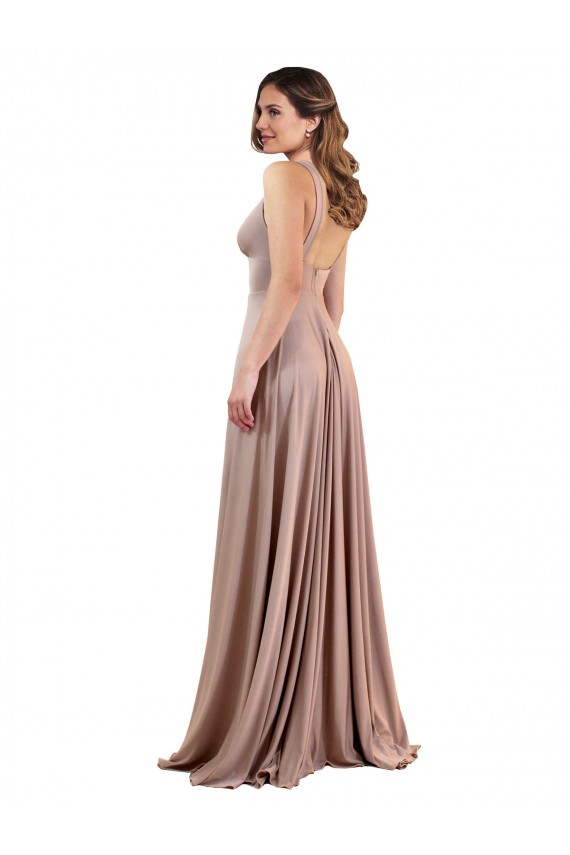 Long Sleeveless Spandex Dusty Pink A-Line Black Tie Evening Dress