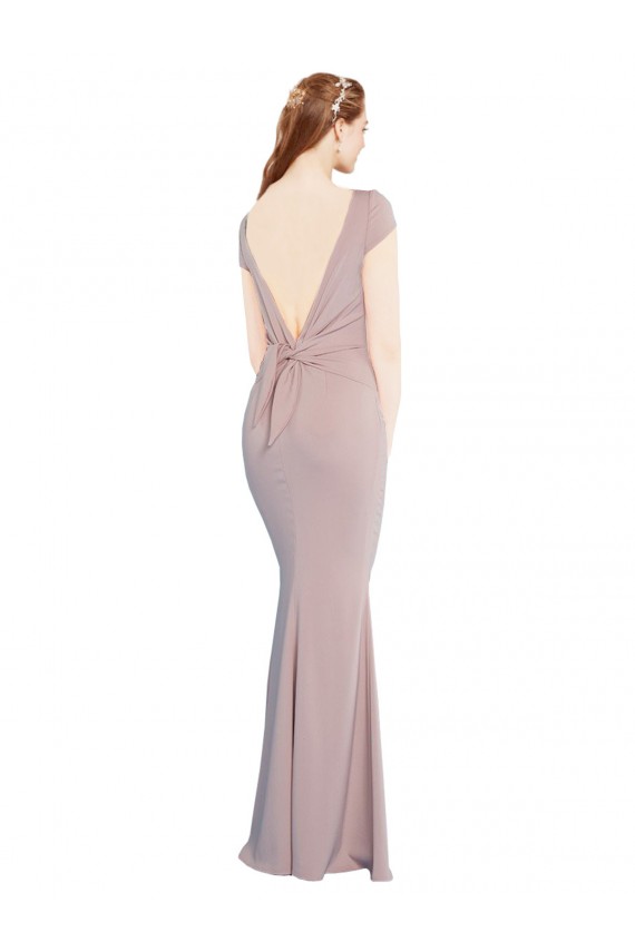 Long Cap Sleeves Stretch Crepe Dusty Pink Mermaid Formal Evening Dress