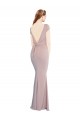 Long Cap Sleeves Stretch Crepe Dusty Pink Mermaid Formal Evening Dress