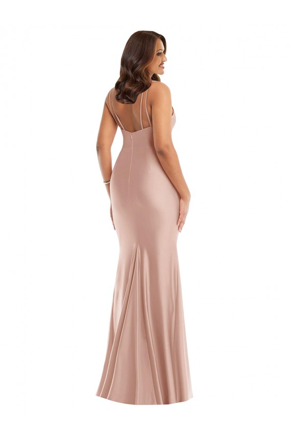 Long Sleeveless Silky Satin Dusty Pink Mermaid Plus Size Formal Evening Dress