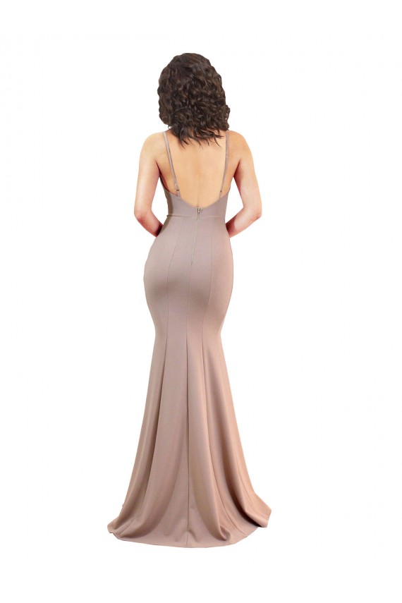 Long Sleeveless Stretch Crepe Dusty Pink Mermaid Black Tie Evening Dress