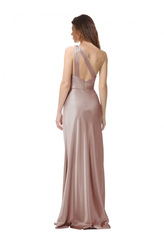 Long Sleeveless Stretch Satin Dusty Pink Sheath Formal Evening Dress