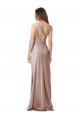 Long Sleeveless Stretch Satin Dusty Pink Sheath Formal Evening Dress