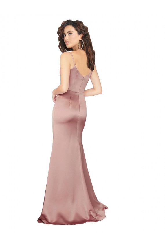 Long Sleeveless Silky Satin Dusty Pink Sheath Black Tie Evening Dress