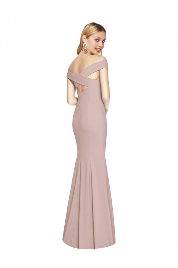 Long Sleeveless Stretch Crepe Dusty Pink Trumpet Semi Formal Evening Gown