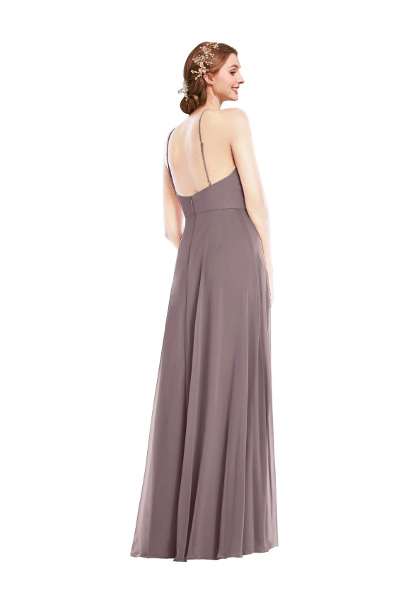 Long Sleeveless Soft Chiffon Dusty Rose A-Line Formal Evening Dress