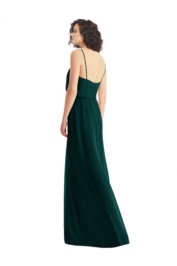 Long Sleeveless Soft Chiffon Ever Green A-Line Semi Formal Evening Dress