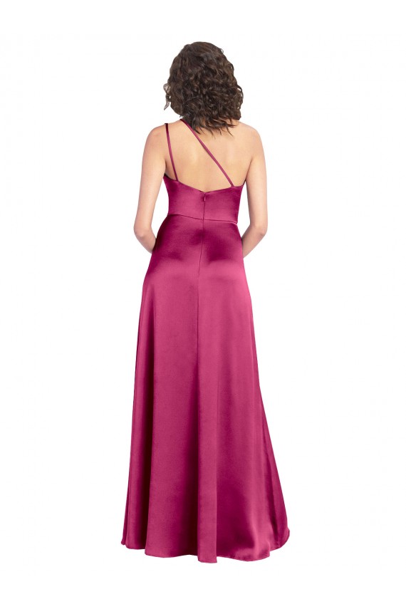 Long Sleeveless Stretch Satin Fuchsia A-Line Formal Evening Gown