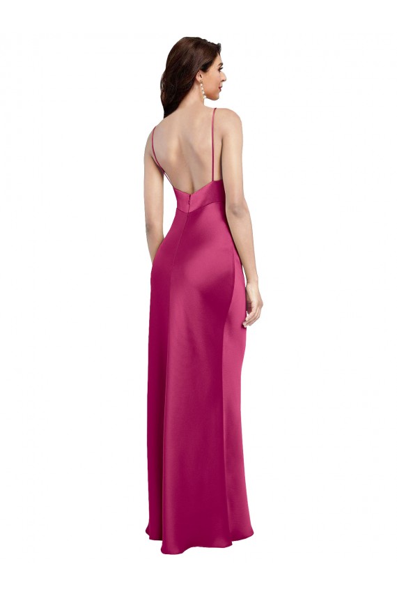 Long Sleeveless Stretch Satin Fuchsia A-Line Formal Evening Dress