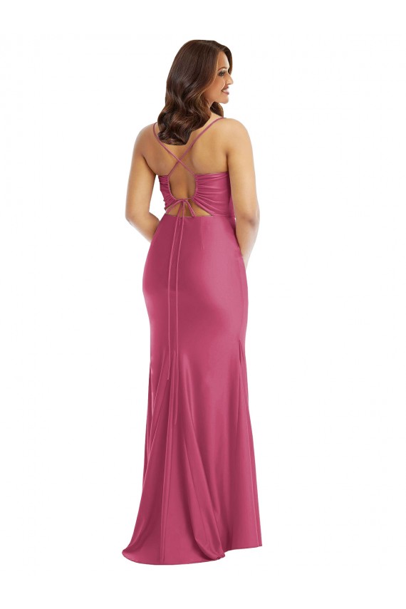 Long Sleeveless Silky Satin Fuchsia Mermaid Plus Size Formal Evening Dress