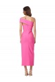 Midi Length Sleeveless Stretch Crepe Fuchsia Sheath Evening Dress